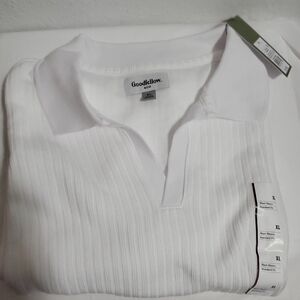 Goodfellow & Co Men's White Striped Short Sleeve,Collared Polo Shirt, XL